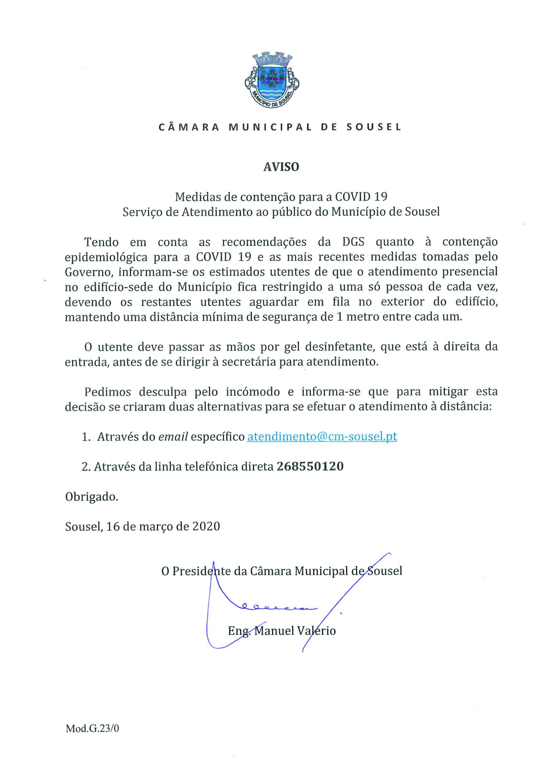 AVISO – Medidas de Contenção para o COVID 19