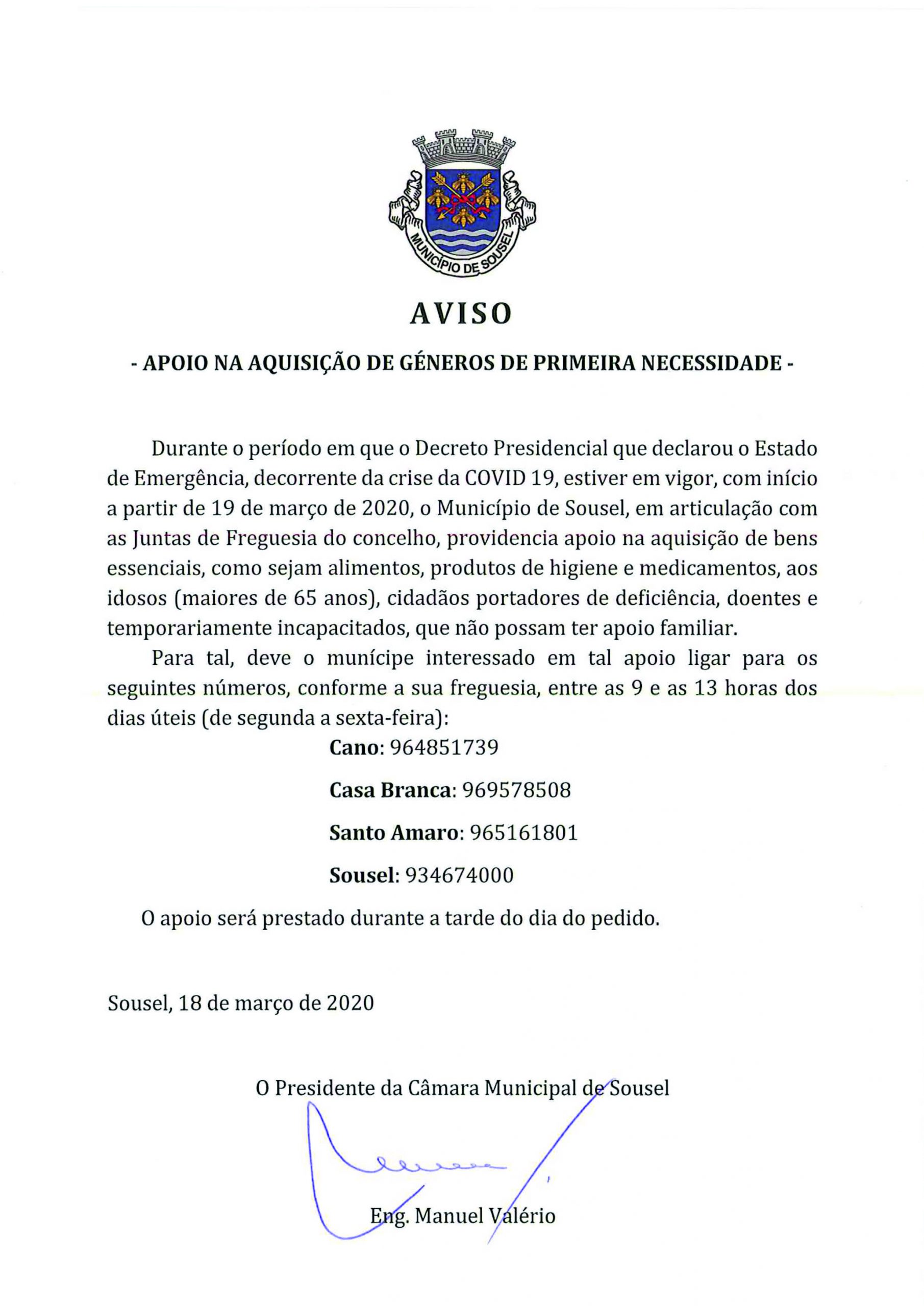 AVISO – Apoio na aquisição de géneros de primeira necessidade