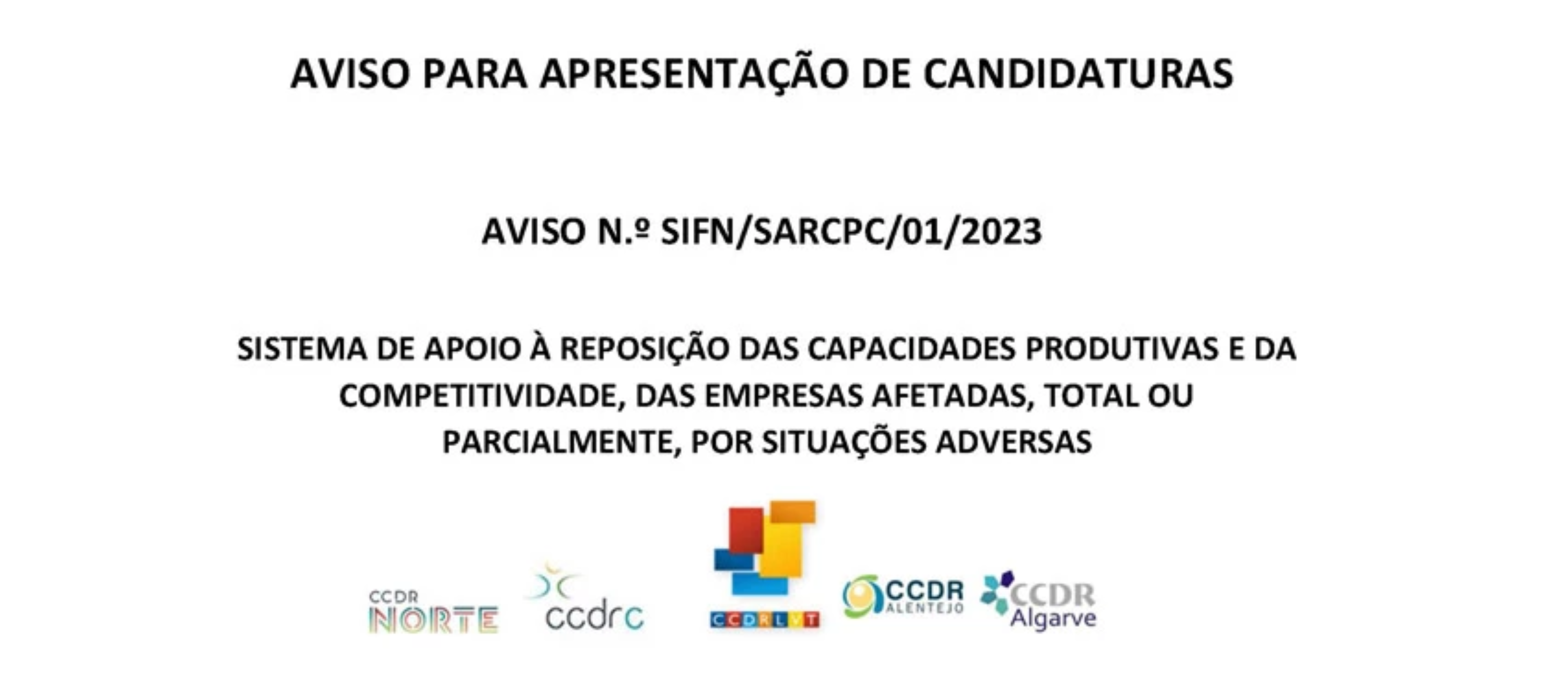 Aviso para Apresentação de Candidaturas